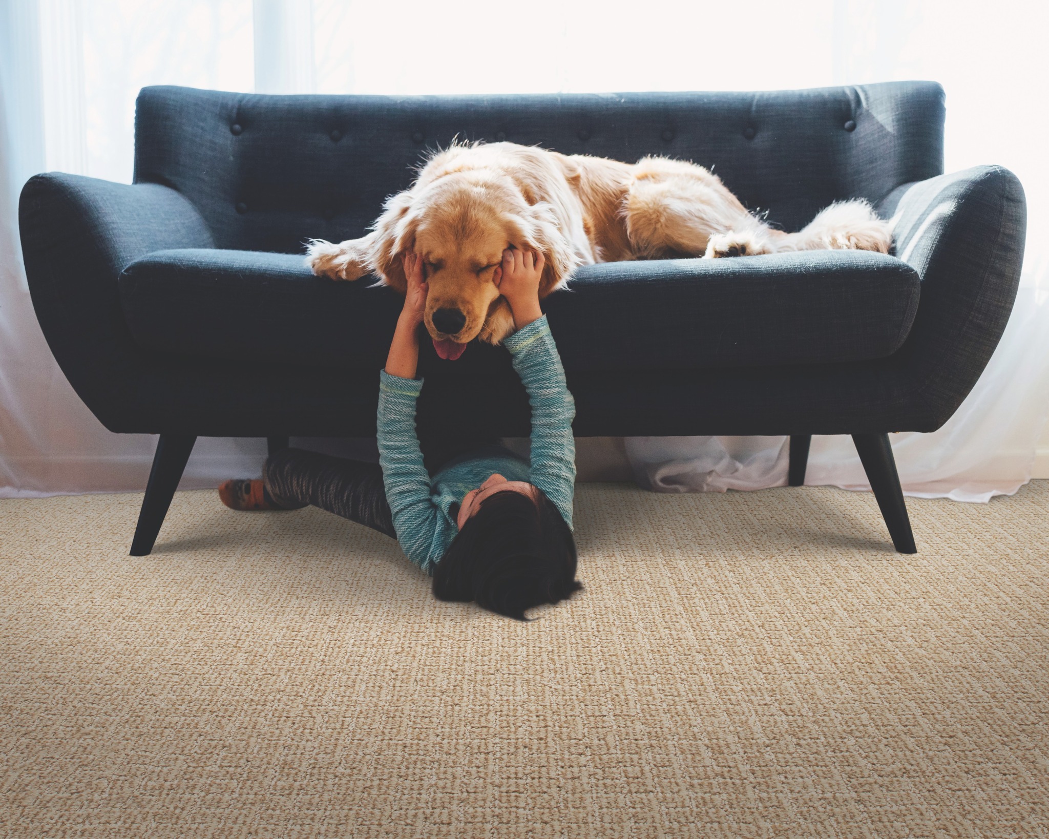 Child on Carpet with Dog